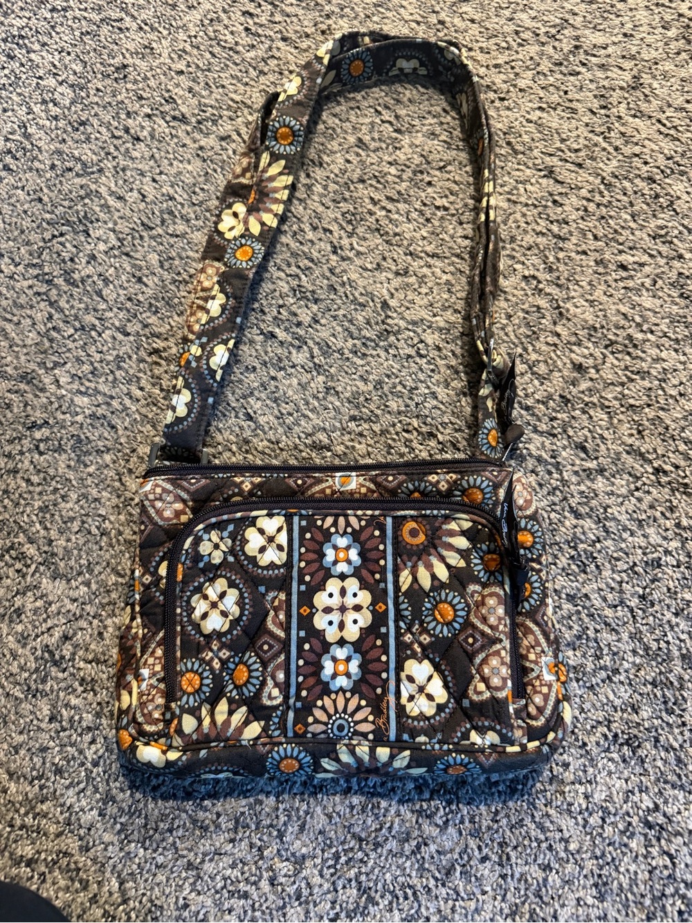 Vera Bradley Quilted Floral Shoulder Bag in Brown, Cream & Orange